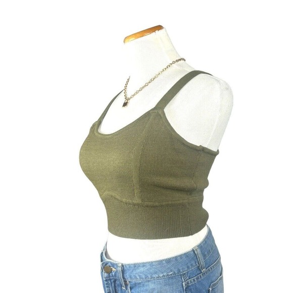 House Of Harlow‎ Sweater Tank Crop Olive Knit Size Large - Picture 3 of 5